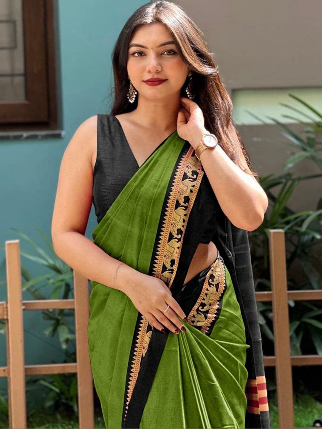 KALINI Woven Design Zari Silk Cotton Designer Gadwal Saree thumbnail 3