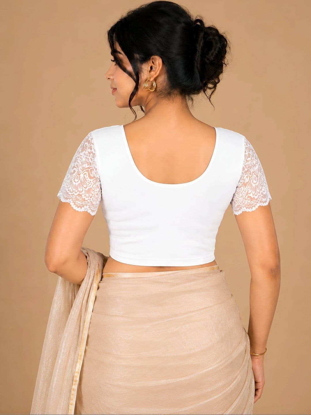 Abhi Women U Neck Solid Cotton Lycra Stretchable Half Sleeve Readymade Saree Blouse thumbnail 2