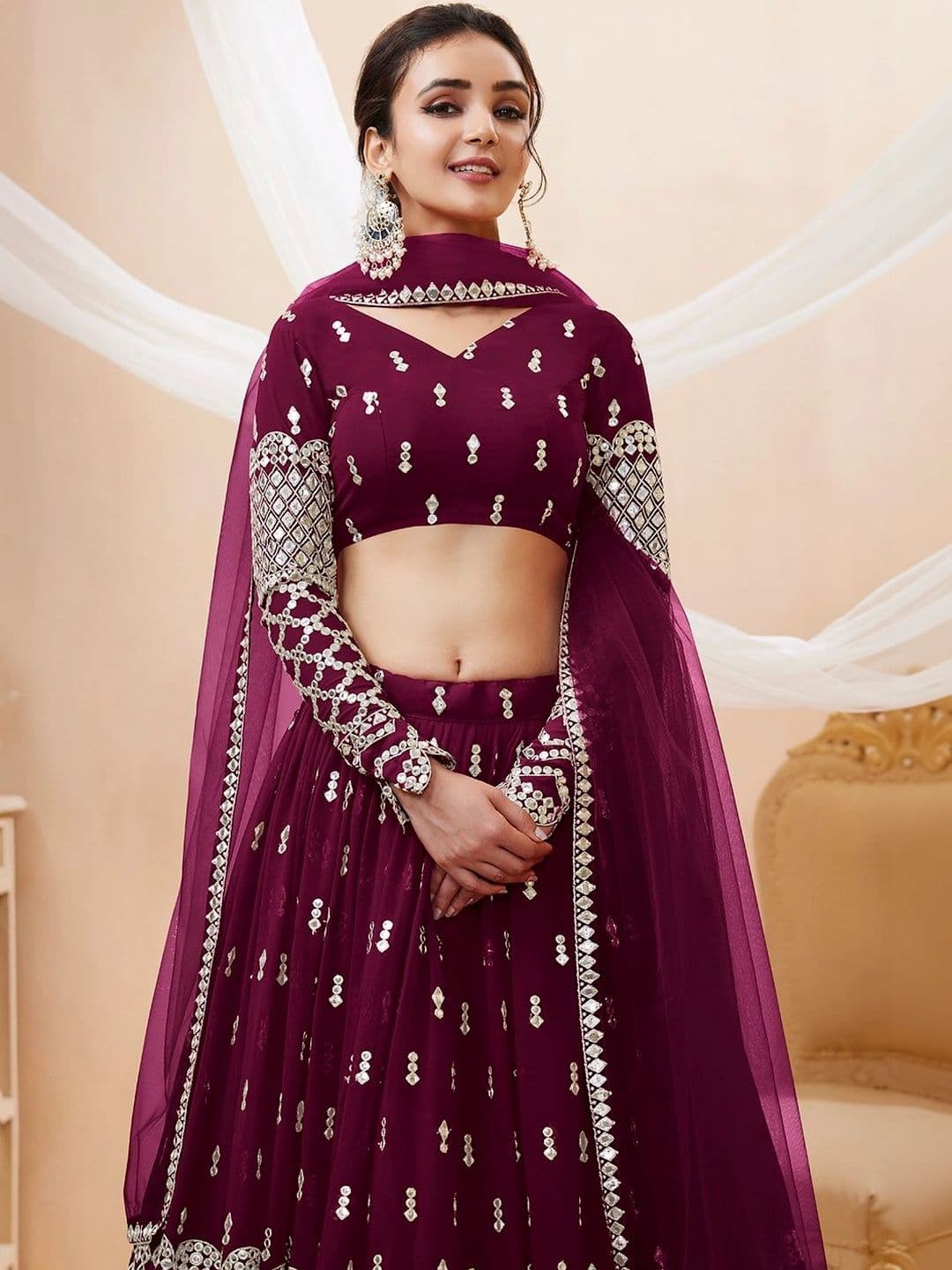 Zeel Clothing Embellished Mirror Work Semi-Stitched Lehenga & Unstitched Blouse With Dupatta thumbnail 6