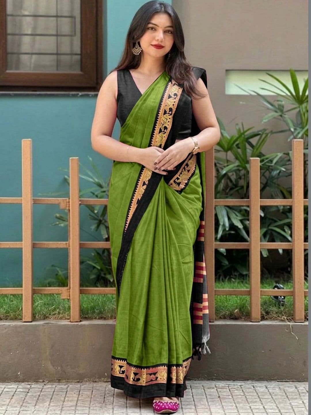 KALINI Woven Design Zari Silk Cotton Designer Gadwal Saree - view 1