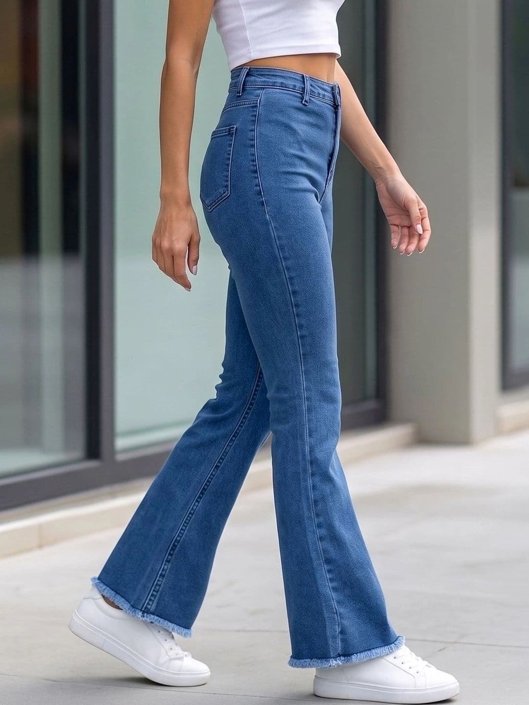 Style Quotient Women Classic Bootcut High-Rise Light Fade Cuffed Hem Stretchable Jeans thumbnail 3