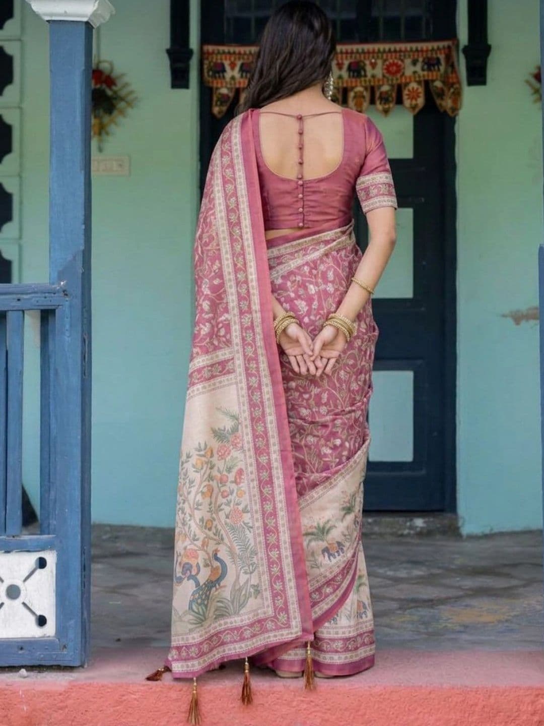 HOUSE OF PRANSHI Paisley Linen Blend Jamdani Saree thumbnail 2