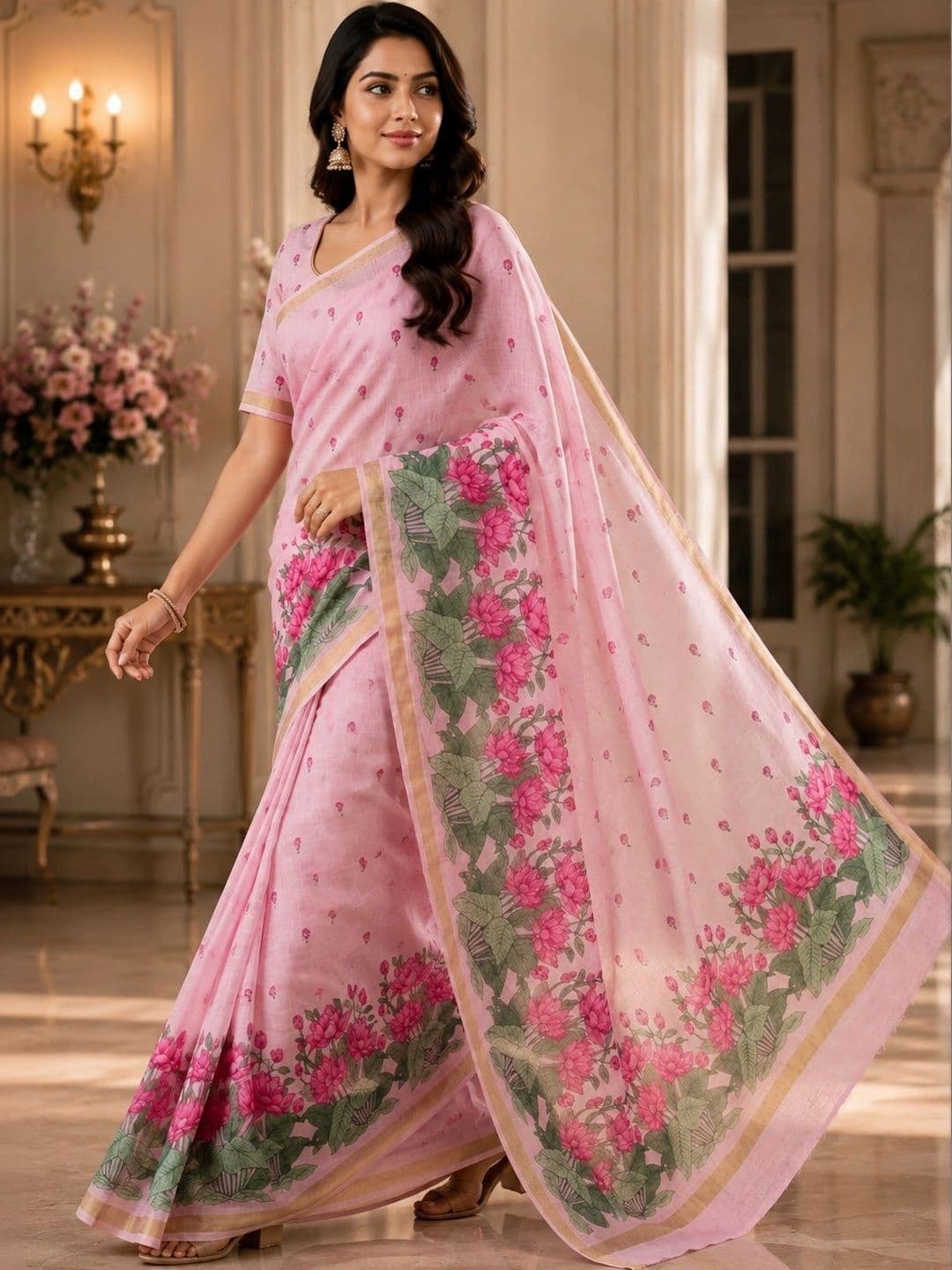 NEPYUN COLLECTION Floral Pure Linen Handloom Saree thumbnail 5