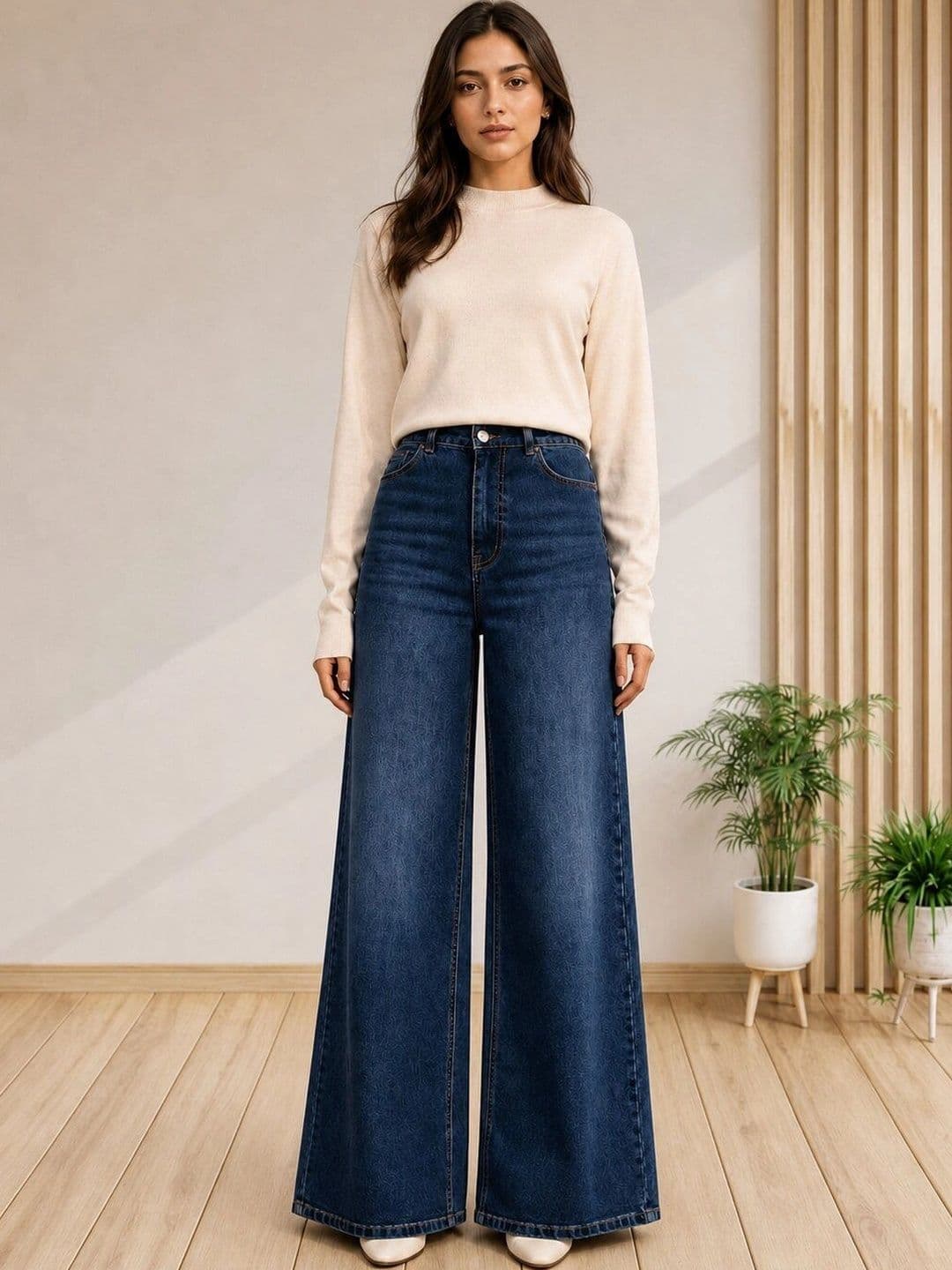 The Roadster Lifestyle Co Women Pure Cotton Clean Look Wide Leg Jeans thumbnail 5