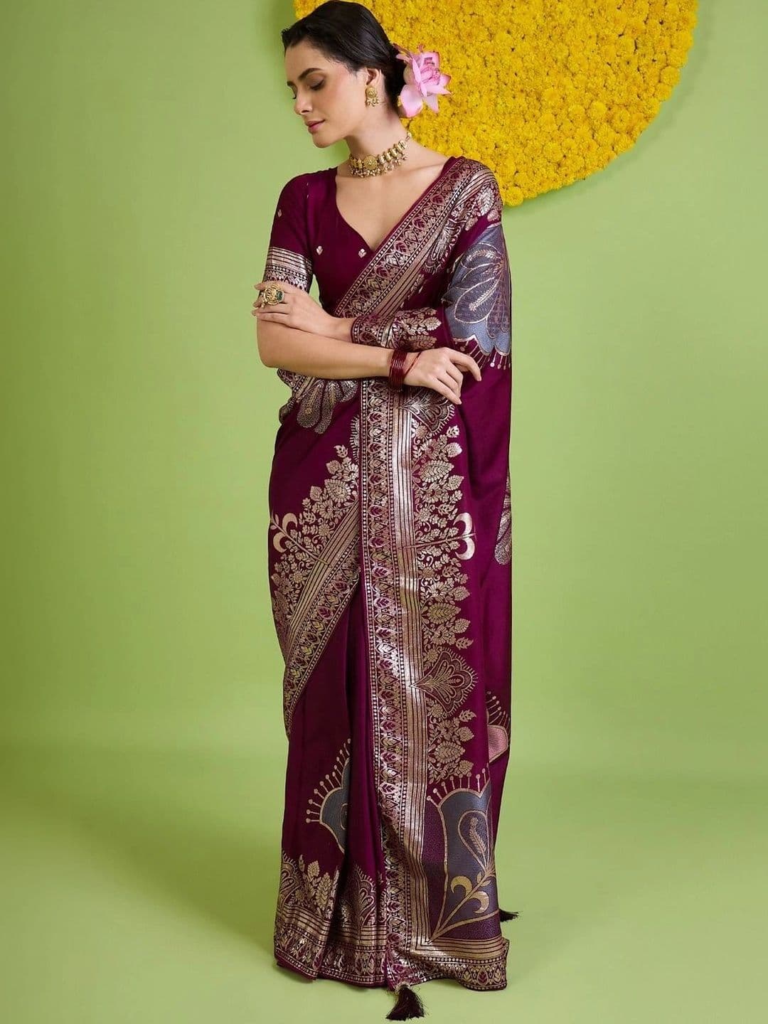 Saree mall Woven Design Zari Silk Blend Designer Banarasi Sarees thumbnail 4