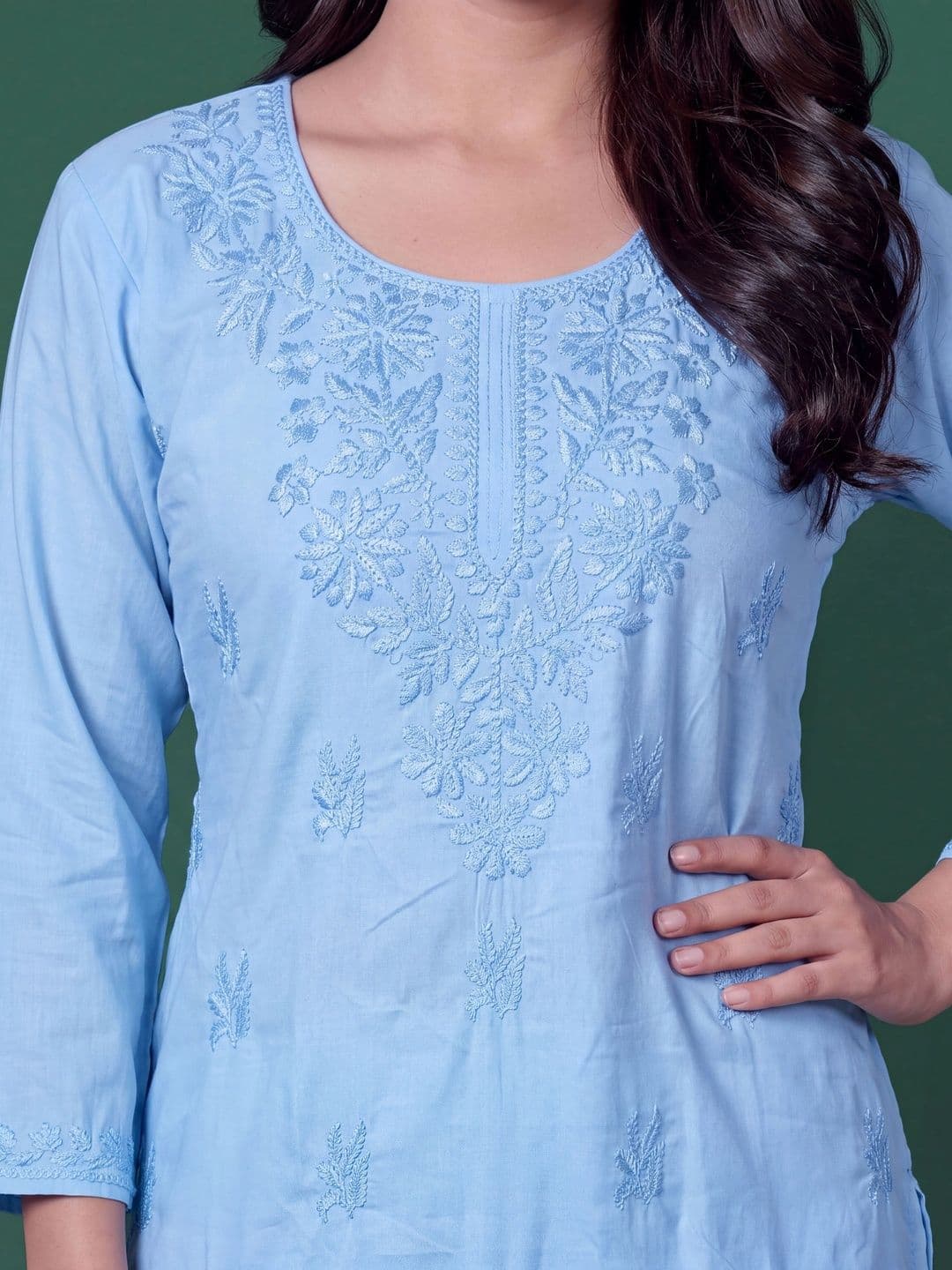 RUDRA LIFESTYLE Ethnic Motifs Embroidered Thread Work Pure Cotton Thread Work Kurti thumbnail 4