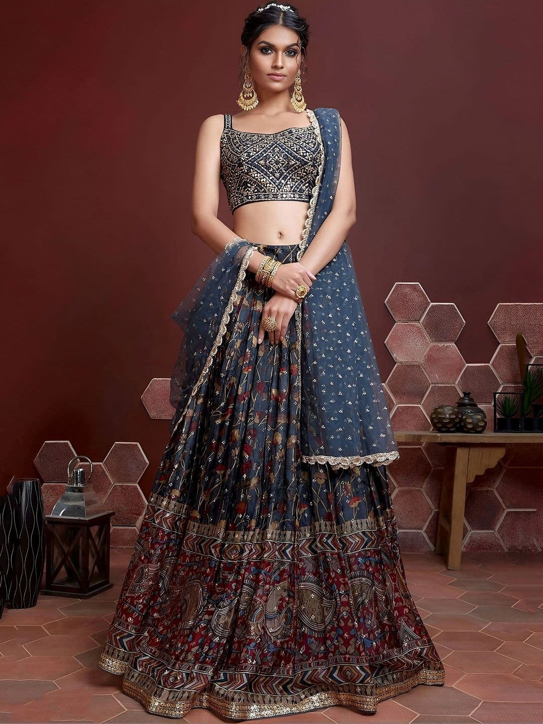 Zeel Clothing Embellished Sequinned Semi-Stitched Lehenga & Unstitched Blouse With Dupatta - view 1