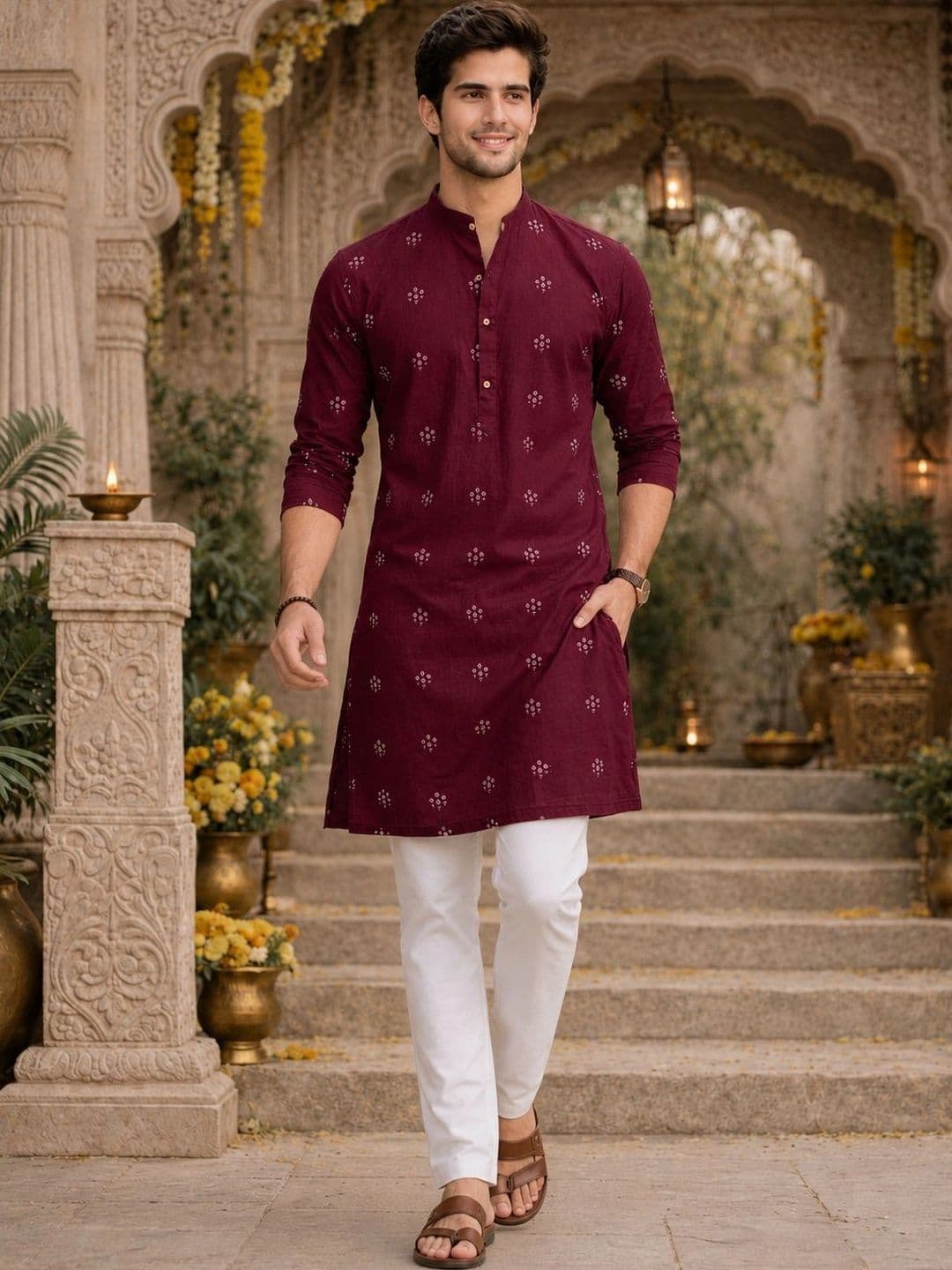Anouk Men Floral Embroidered Indie Prints Kurta - view 1