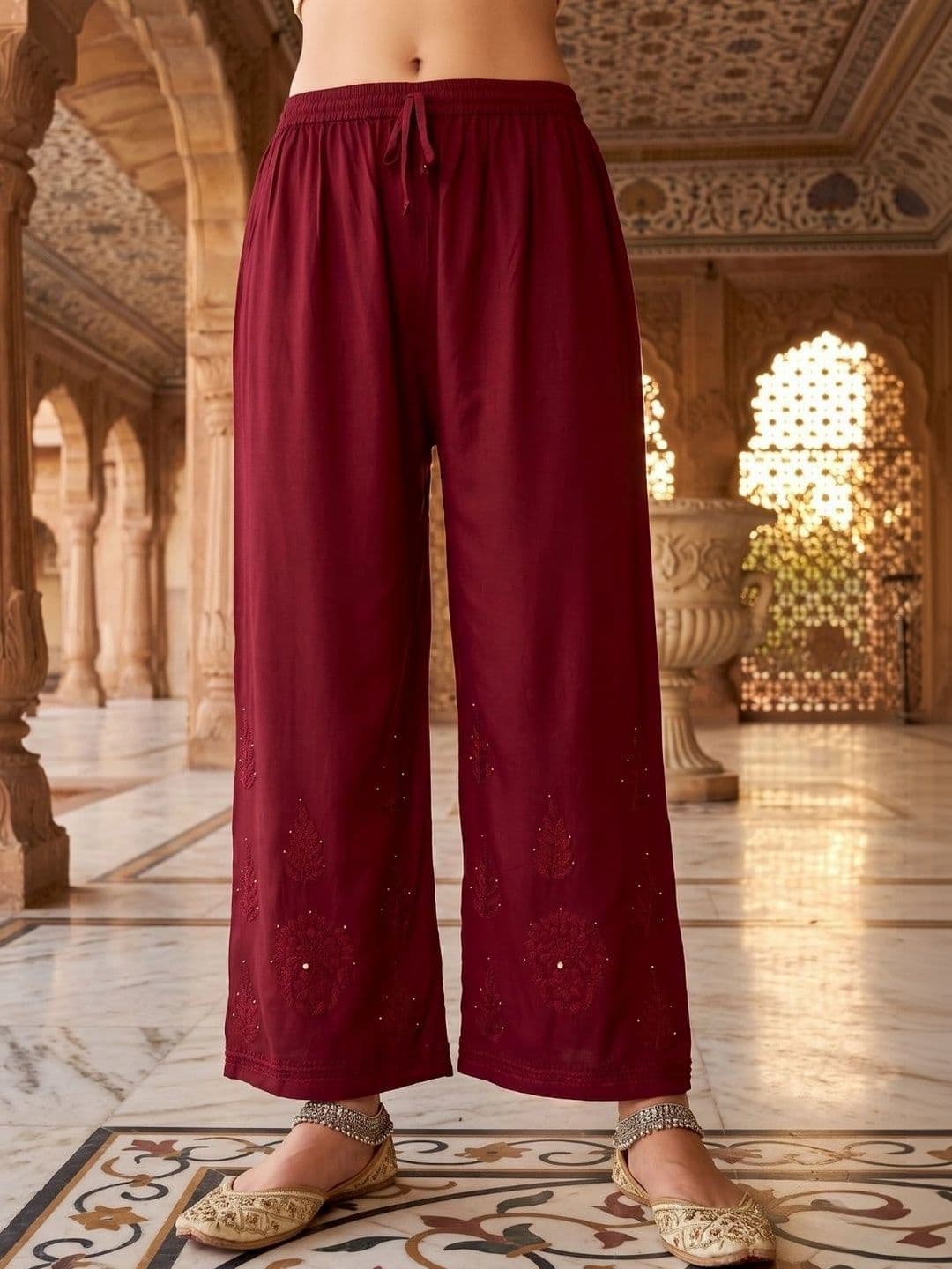 Fashion Chikan Art Women Ethnic Motifs Embroidered Regular Thread Work Kurta with Palazzos thumbnail 5