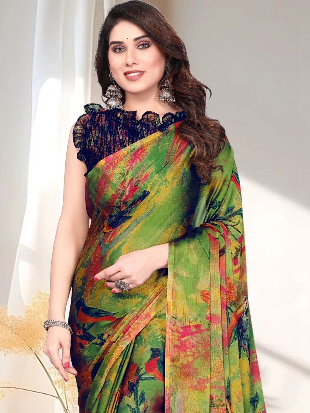 Owee Pure Chiffon Fusion Saree thumbnail 5
