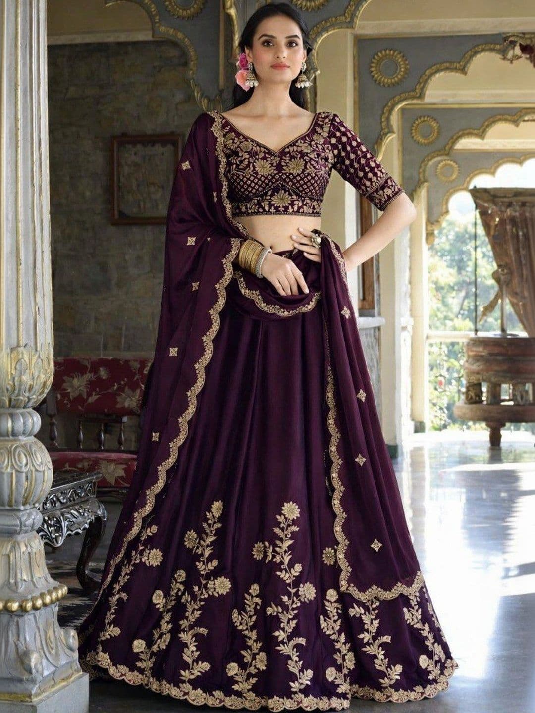 BLUSH STREET Embroidered Semi-Stitched Lehenga & Blouse With Dupatta - view 1
