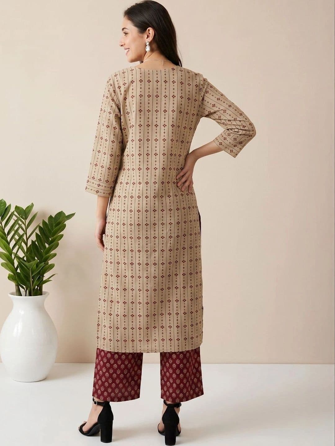 shreeram Women Ethnic Motifs Printed Regular Pure Cotton Kurta with Palazzos & With Dupatta thumbnail 2