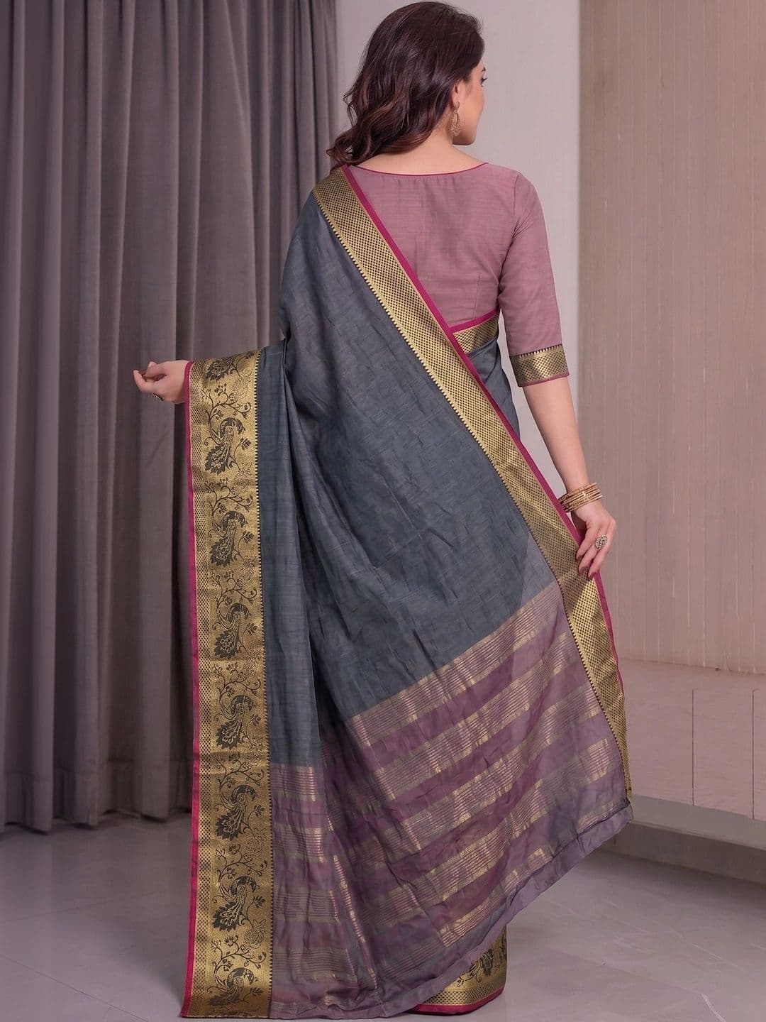 Owee Zari Silk Cotton Designer Saree thumbnail 2