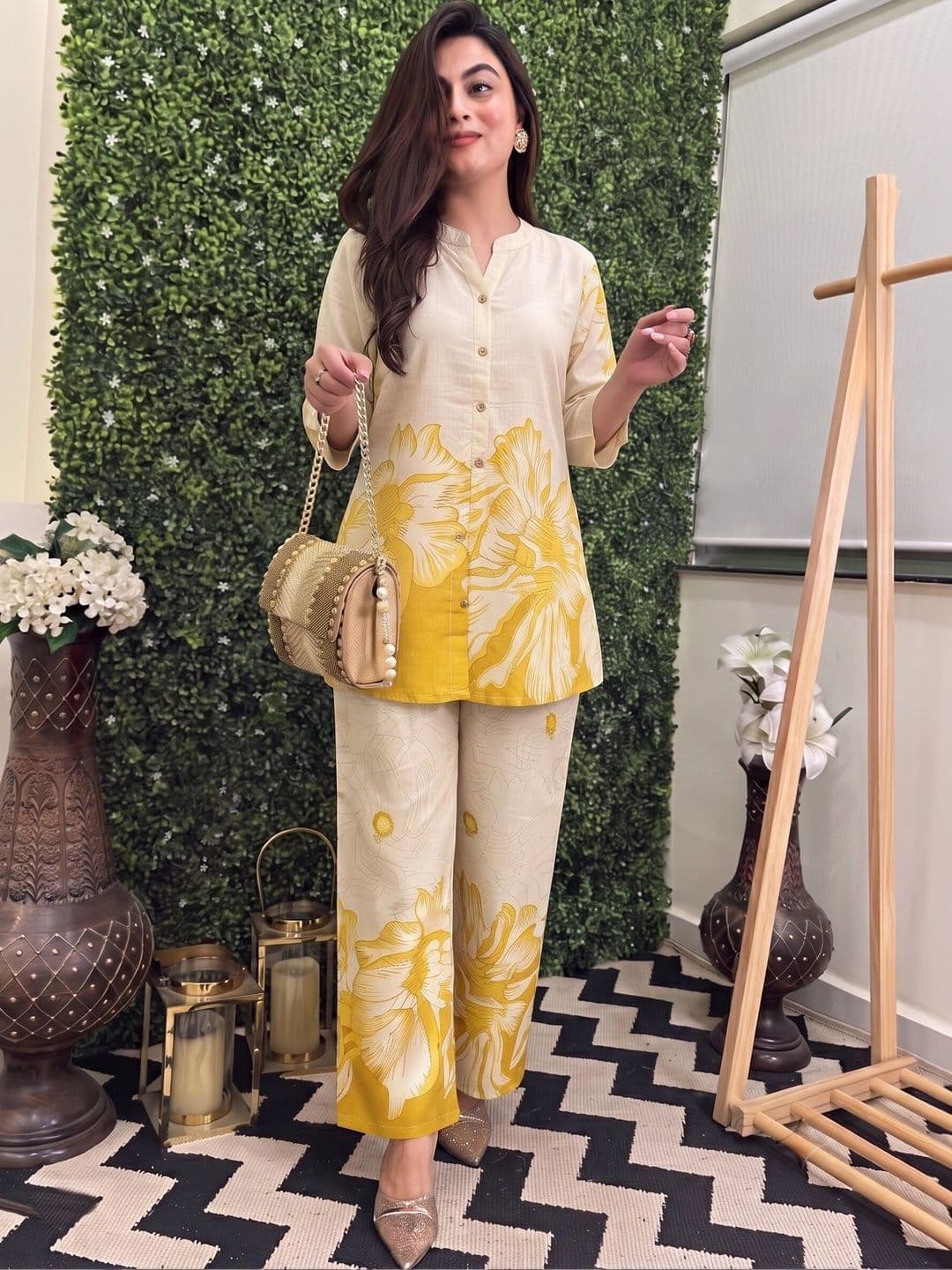 Sangria Floral Cotton Printed Tunic with Trousers - view 1