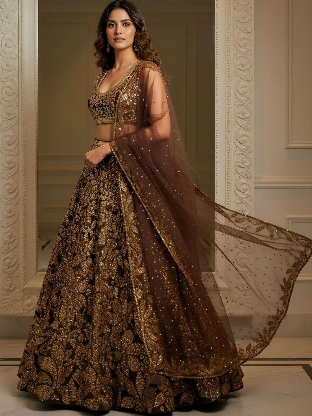 Zeel Clothing Embellished Sequinned Semi-Stitched Lehenga & Unstitched Blouse With Dupatta thumbnail 3