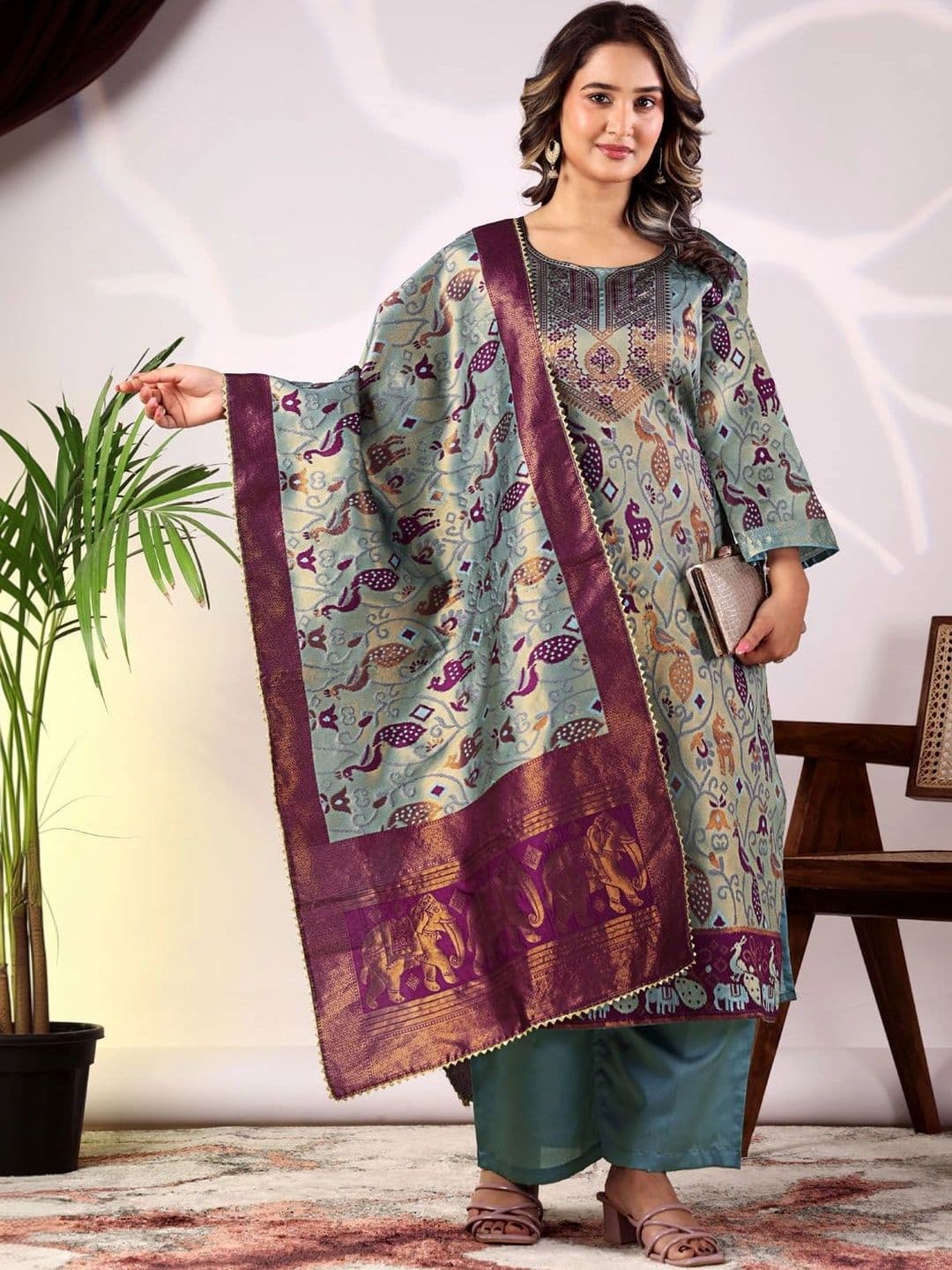 kantuba Art Silk Unstitched Dress Material - view 1