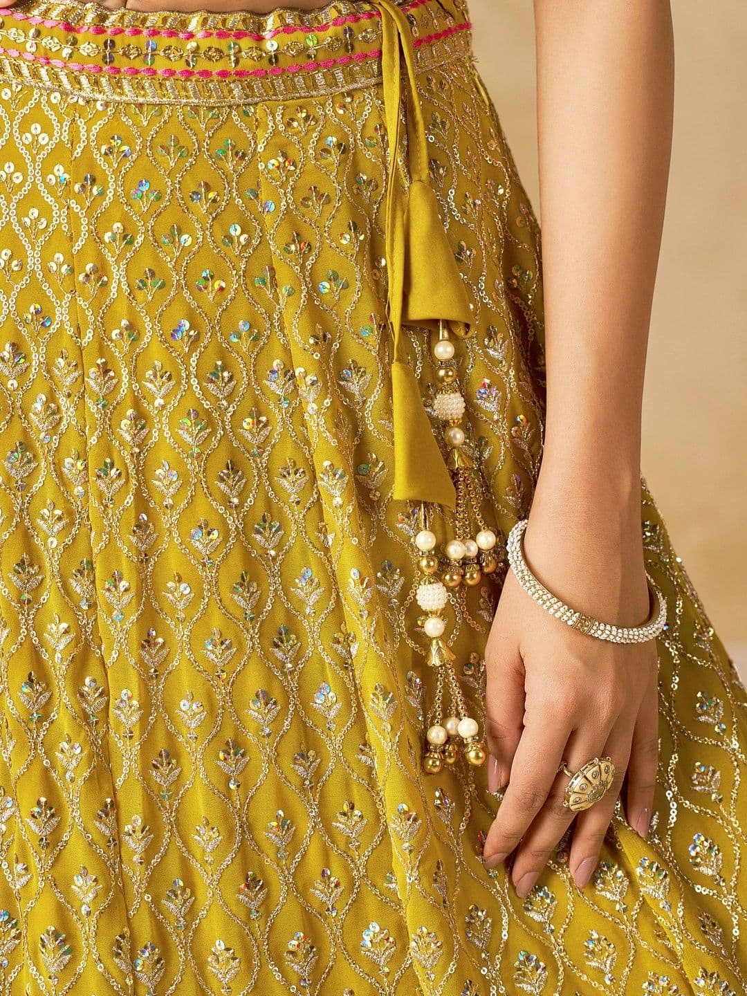 Zeel Clothing Embroidered Sequinned Semi-Stitched Lehenga & Unstitched Blouse With Dupatta thumbnail 4
