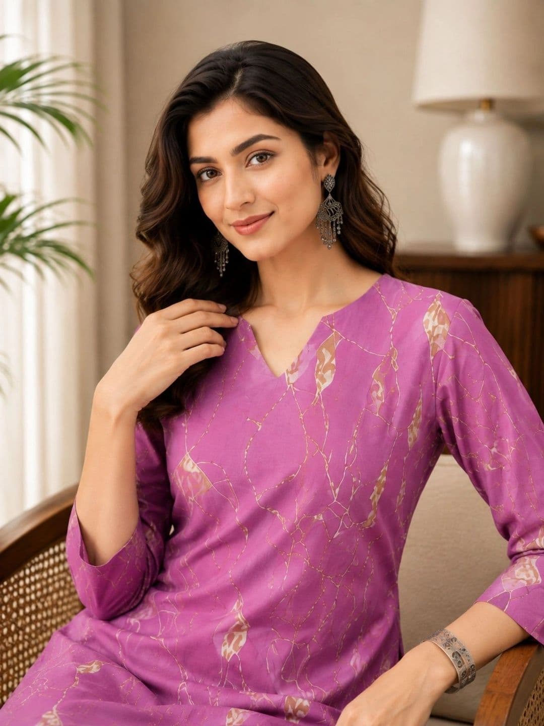 Sangria Women Printed Regular Kurta with Trousers thumbnail 5