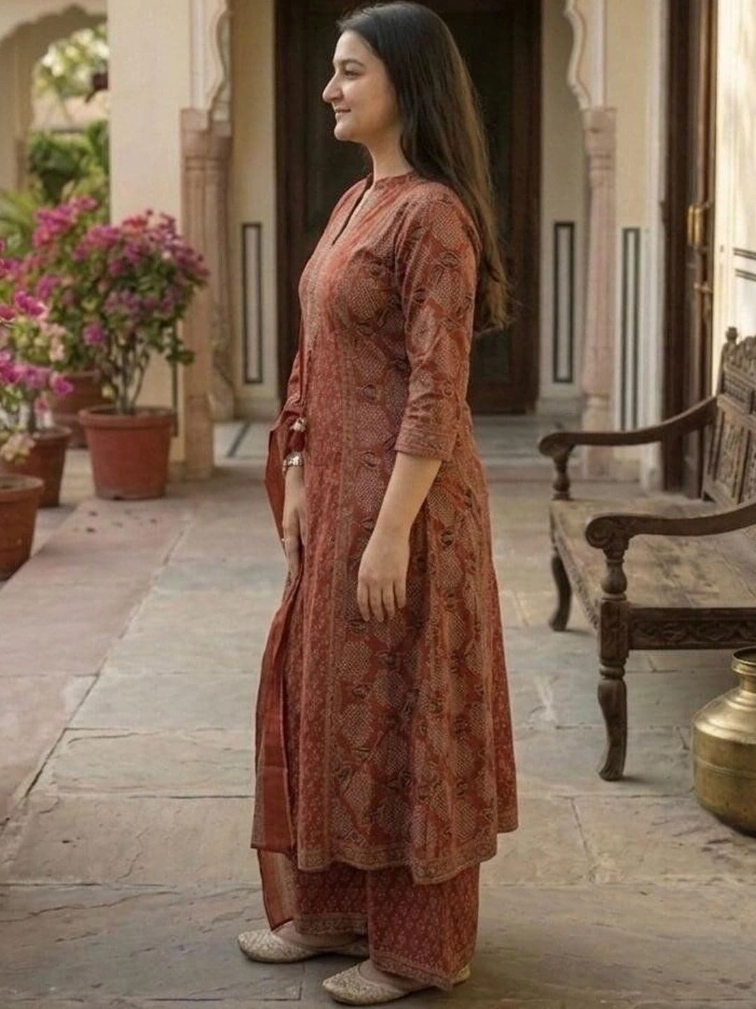 MILAAV Women Ethnic Motifs Printed Regular Pure Cotton Kurta with Palazzos & With Dupatta thumbnail 4