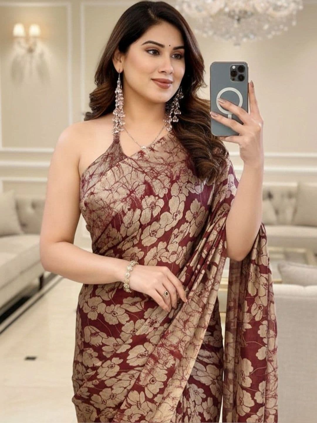 Owee Floral Pure Chiffon Designer Saree thumbnail 3