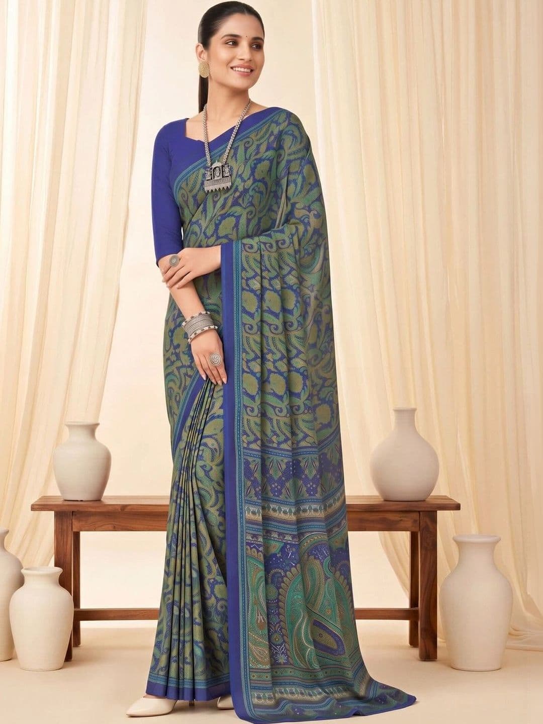 Saree mall Paisley Poly Crepe Designer Bagru Sarees thumbnail 2