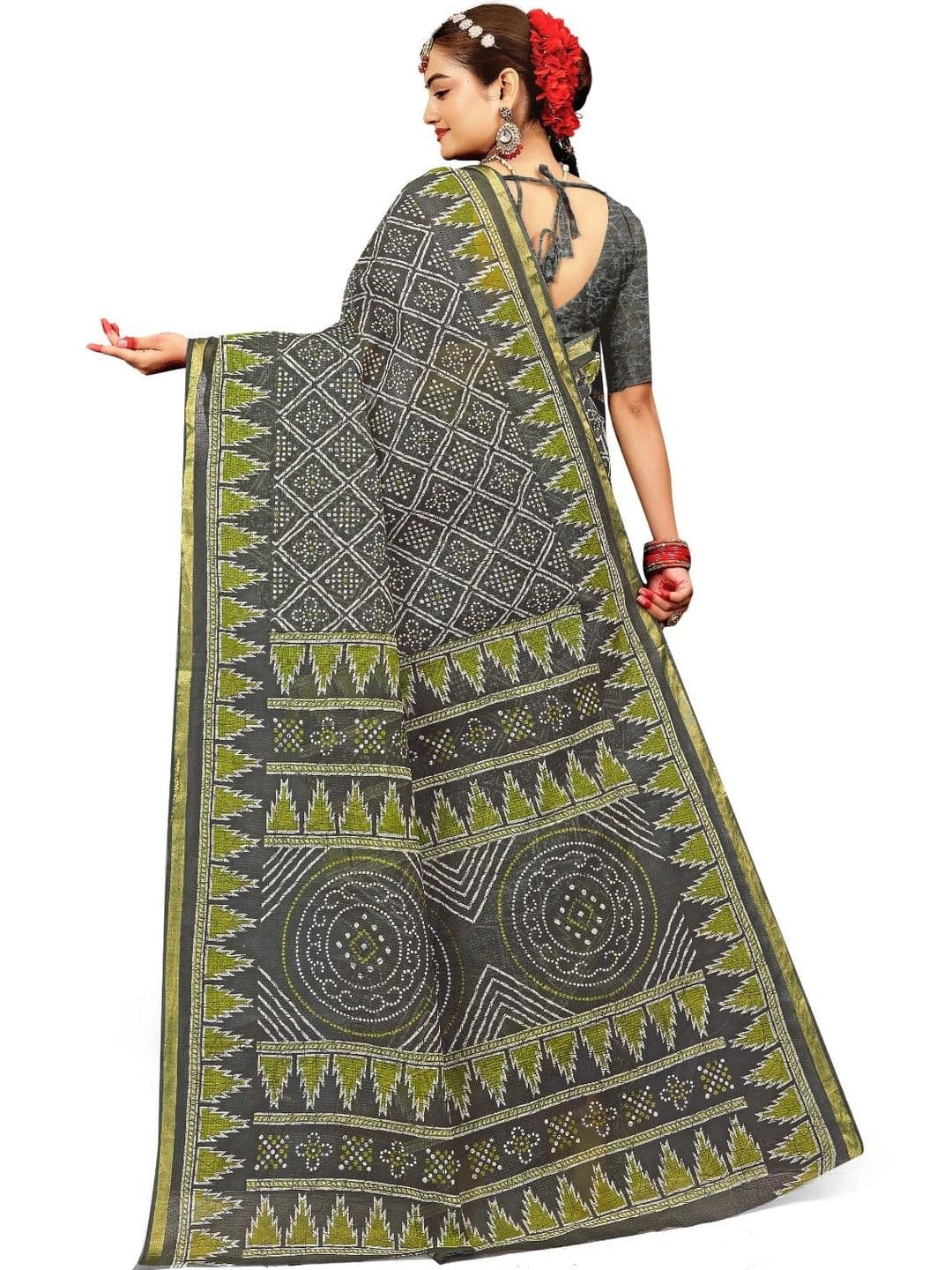 SONARIKA CREATION Bandhani Pure Cotton Handloom Block Print Saree thumbnail 2