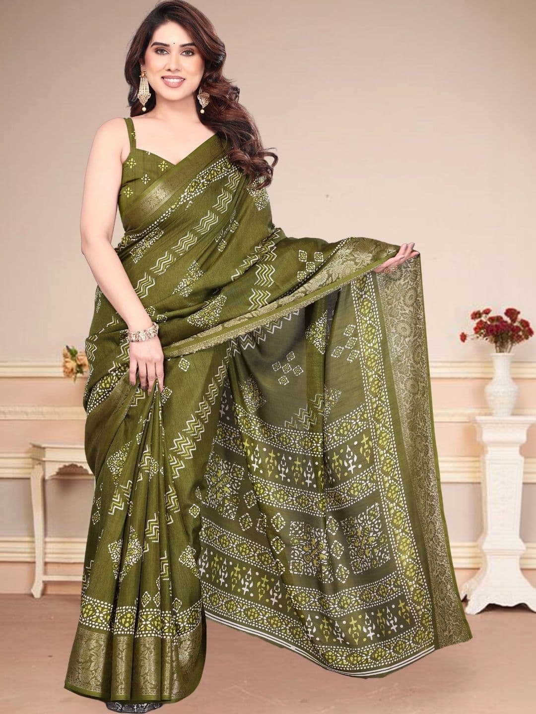Owee Bandhani Zari Silk Blend Designer Saree - view 1