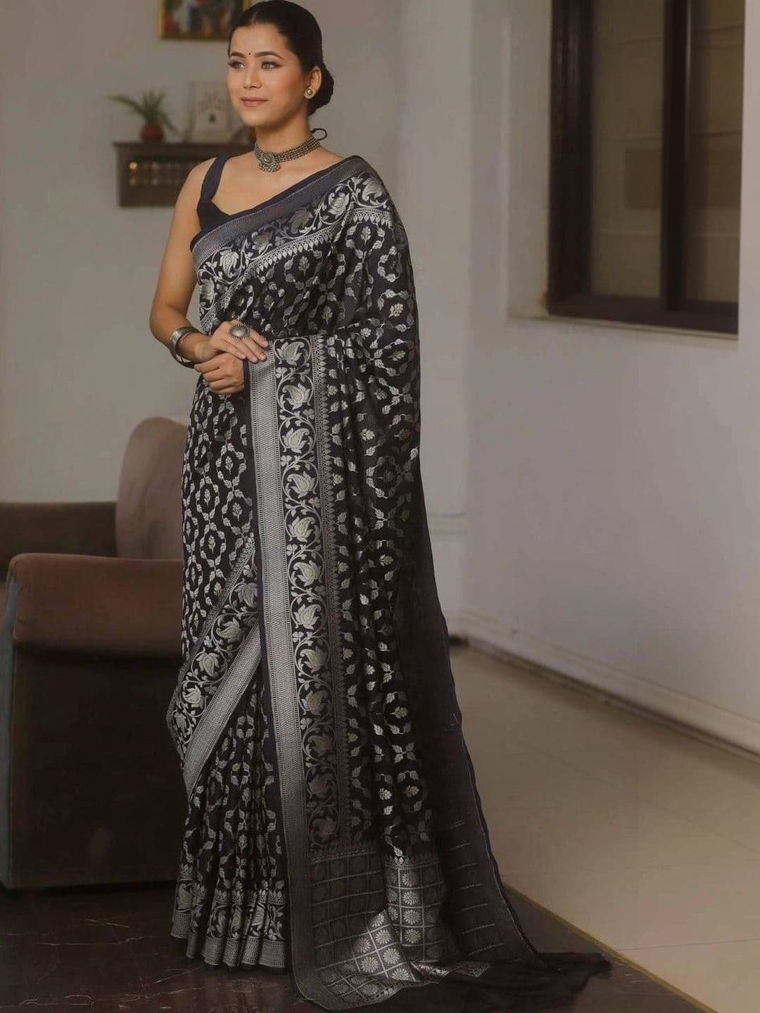 revika Floral Zari Art Silk Designer Kanjeevaram Saree - view 1