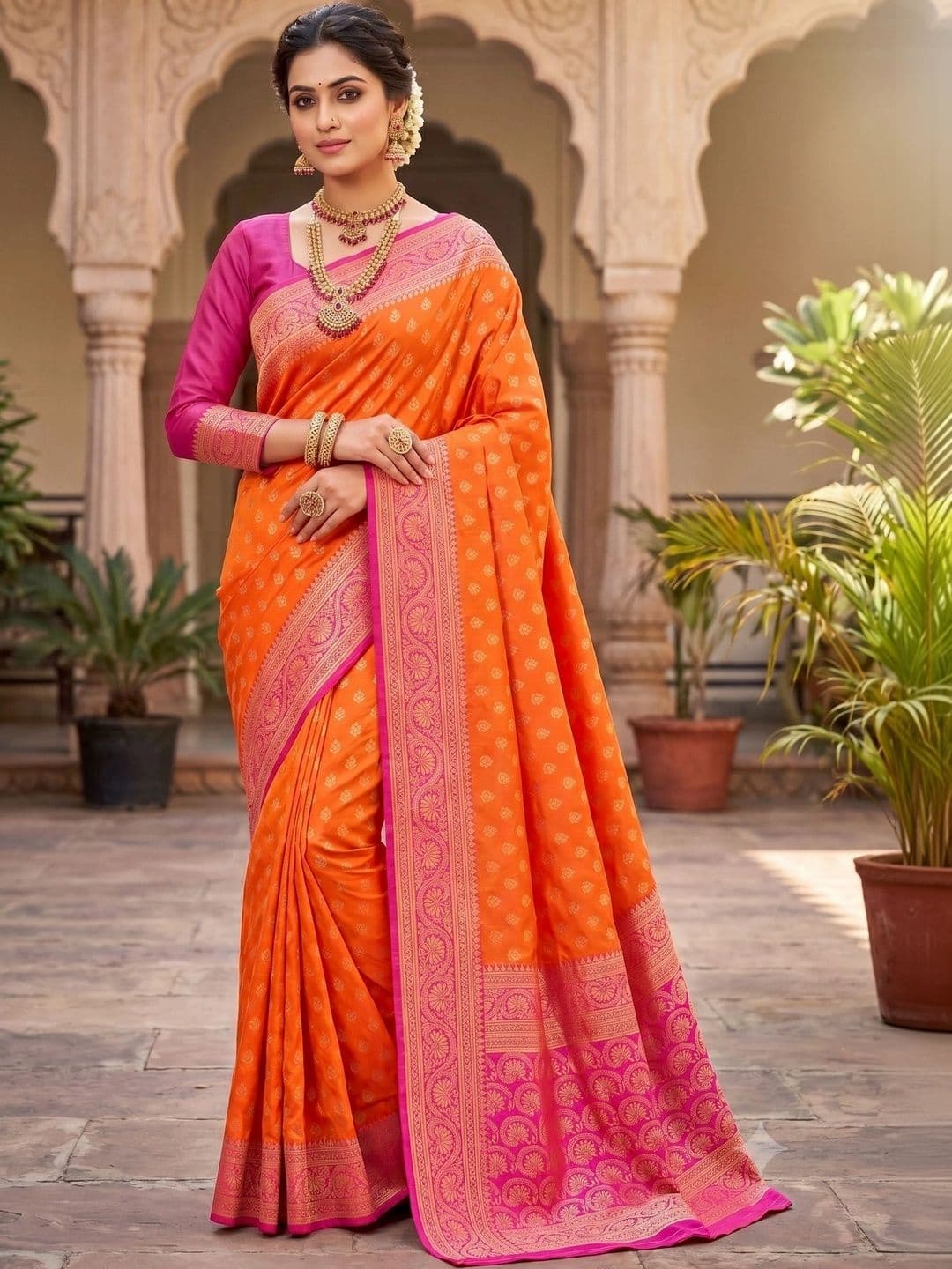 Milvia Woven Design Zari Silk Blend Designer Banarasi Saree - view 1