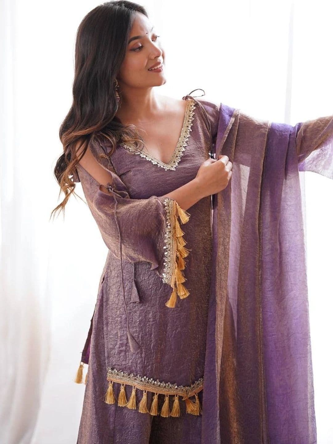 VASTRABELLA Women Ethnic Motifs Angrakha Gotta Patti Pure Silk Kurta with Sharara & With Dupatta thumbnail 2