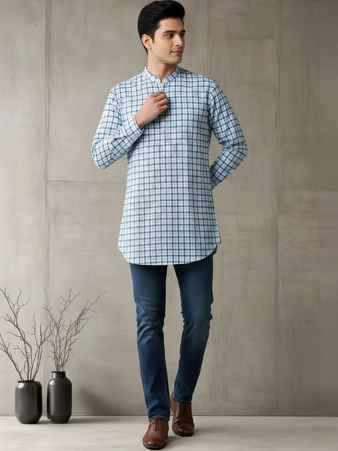 Anouk Men Checked Kurta thumbnail 4