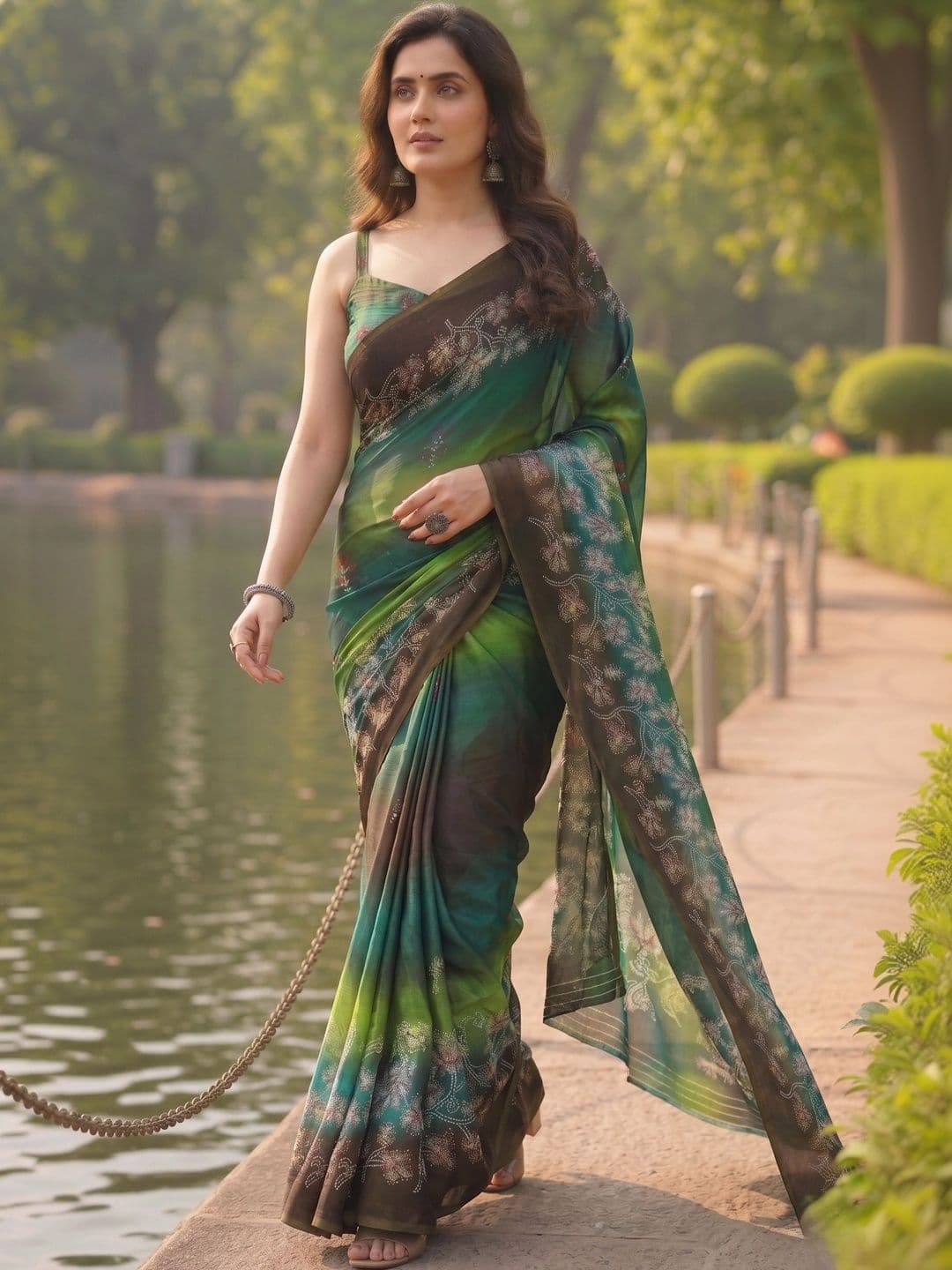 Owee Floral Embroidered Pure Chiffon Designer Saree - view 1