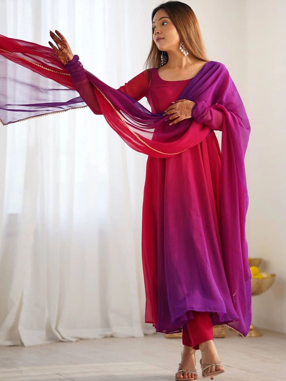 VASTRABELLA Women Ombre Dyed Regular Kurta with Trousers & With Dupatta thumbnail 6