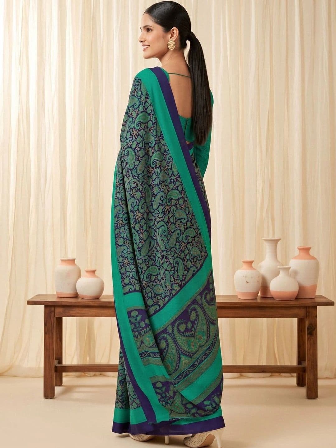Saree mall Bagh Poly Crepe Designer Bagru Sarees thumbnail 2