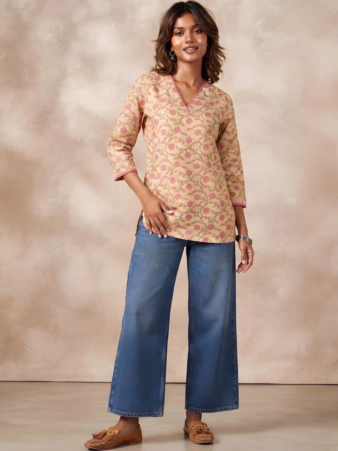 fusion by glitchez Floral Printed V-Neck Pure Cotton Kurti thumbnail 6