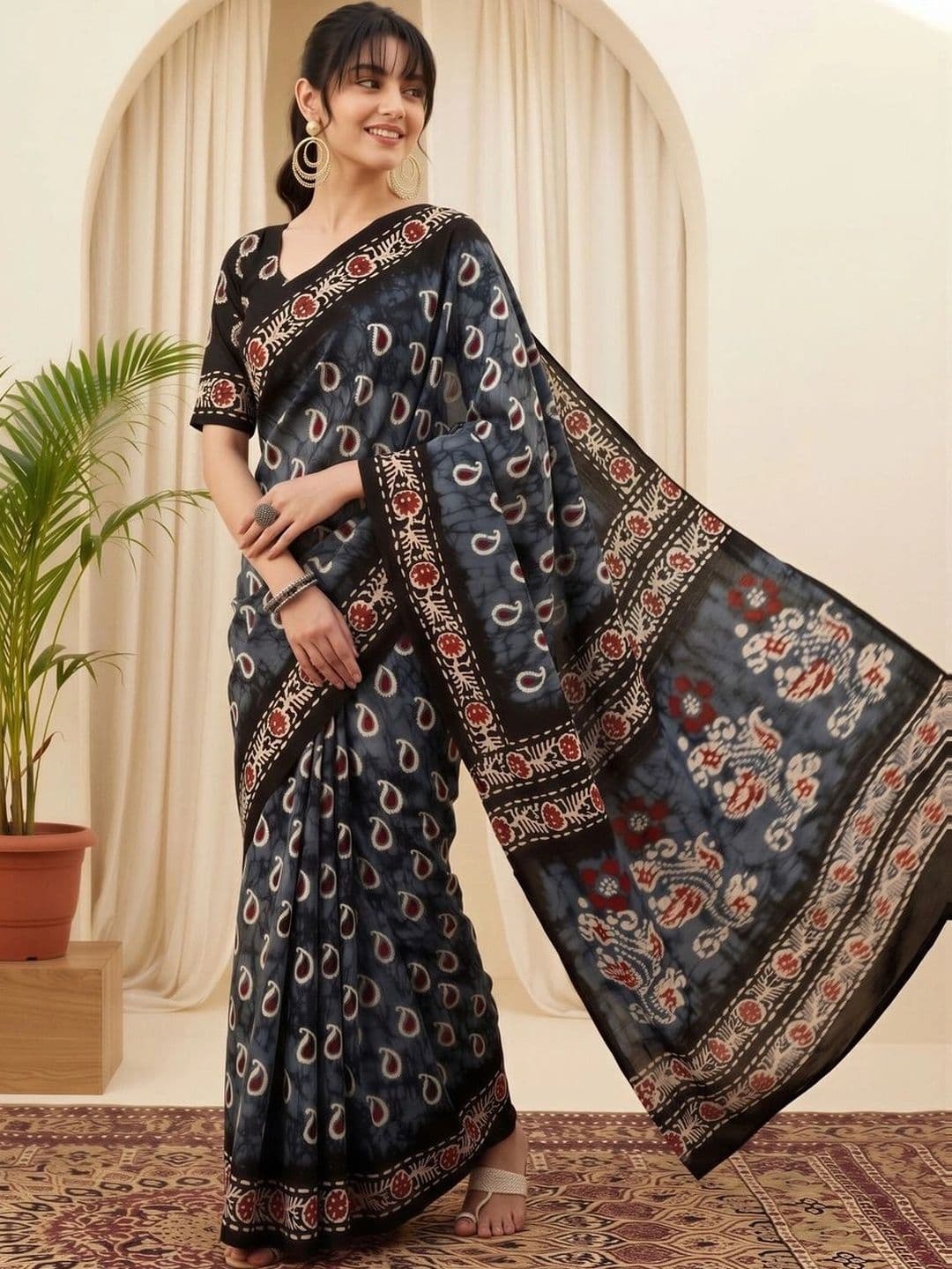 Saree mall Batik Silk Blend Designer Dabu Sarees thumbnail 2