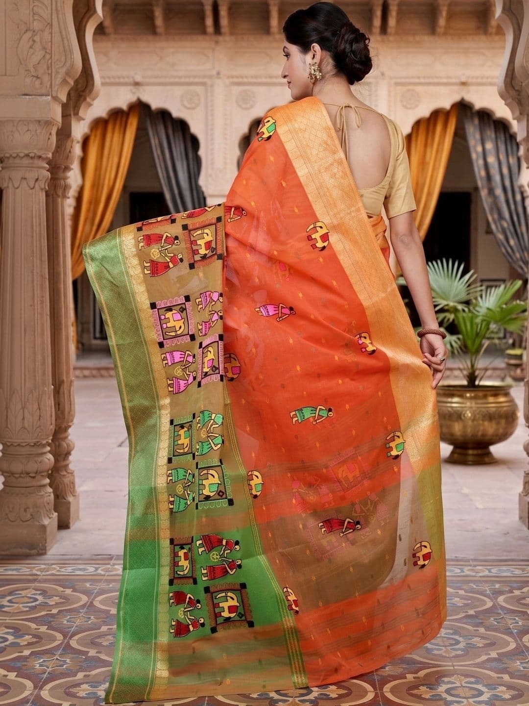 GitAsit Warli Sequinned Pure Cotton Handloom Taant Saree thumbnail 3