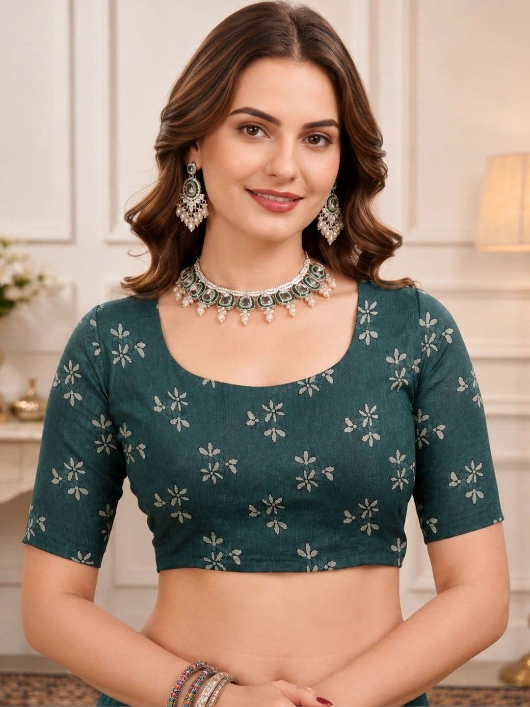 V3 FASHION STUDIO Floral Zari Linen Blend Designer Block Print Saree thumbnail 6