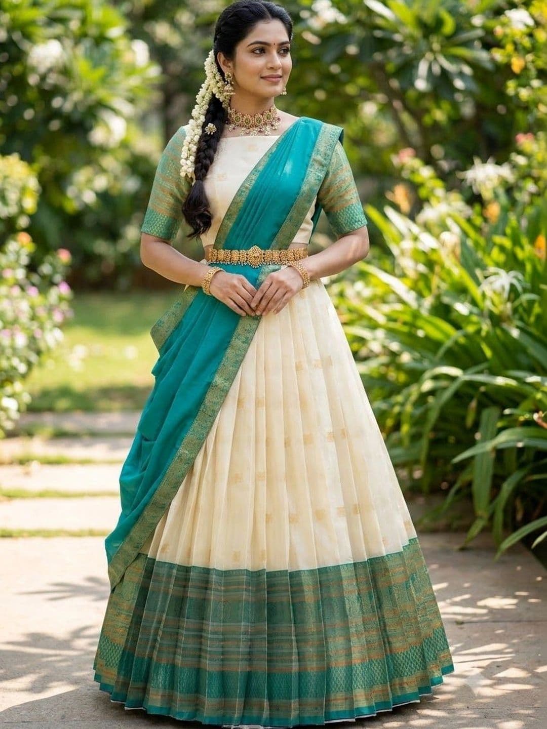 Pink Bindi Semi-Stitched Lehenga & Unstitched Blouse With Dupatta - view 1