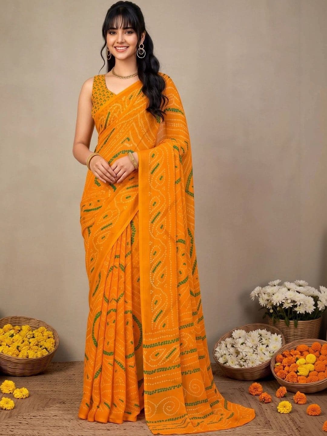 KALINI Bandhani Poly Chiffon Designer Bandhani Saree - view 1