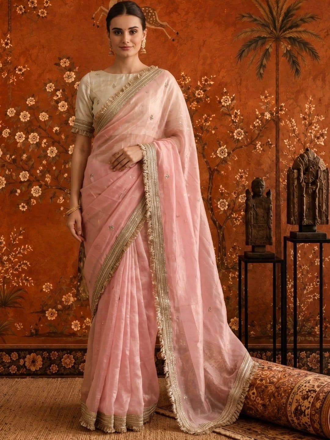 Sangria Embellished Embroidered Satin Saree thumbnail 3
