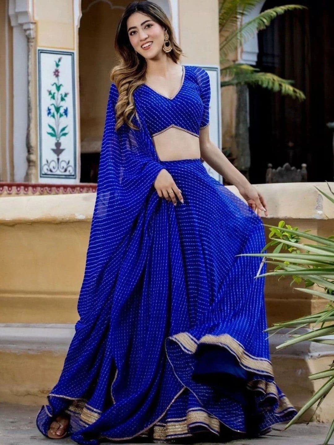 BLUSH STREET Printed Semi-Stitched Lehenga & Blouse With Dupatta thumbnail 2