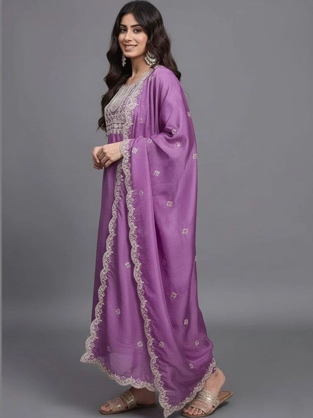 Moda Rapido Women Ethnic Motifs Embroidered Regular Thread Work Kurta with Trousers & With Dupatta thumbnail 2