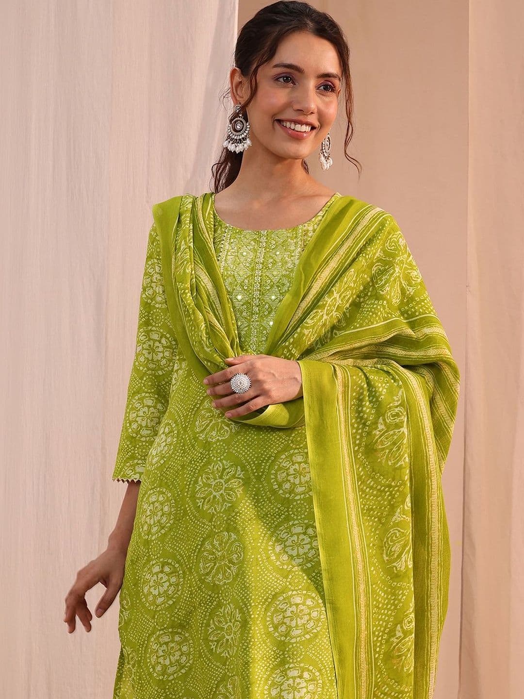 Gerua By Libas Women Ethnic Motifs Printed Regular Mirror Work Kurta with Trousers & With Dupatta thumbnail 7