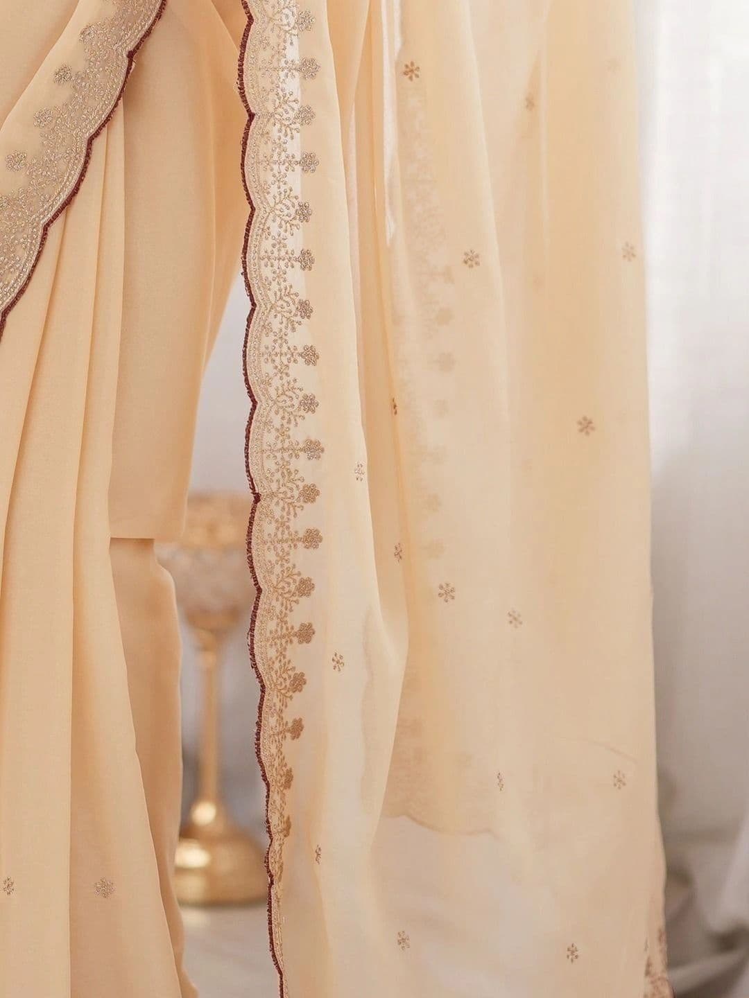Anouk Ethnic Motifs Embroidered Poly Georgette Designer Saree thumbnail 3