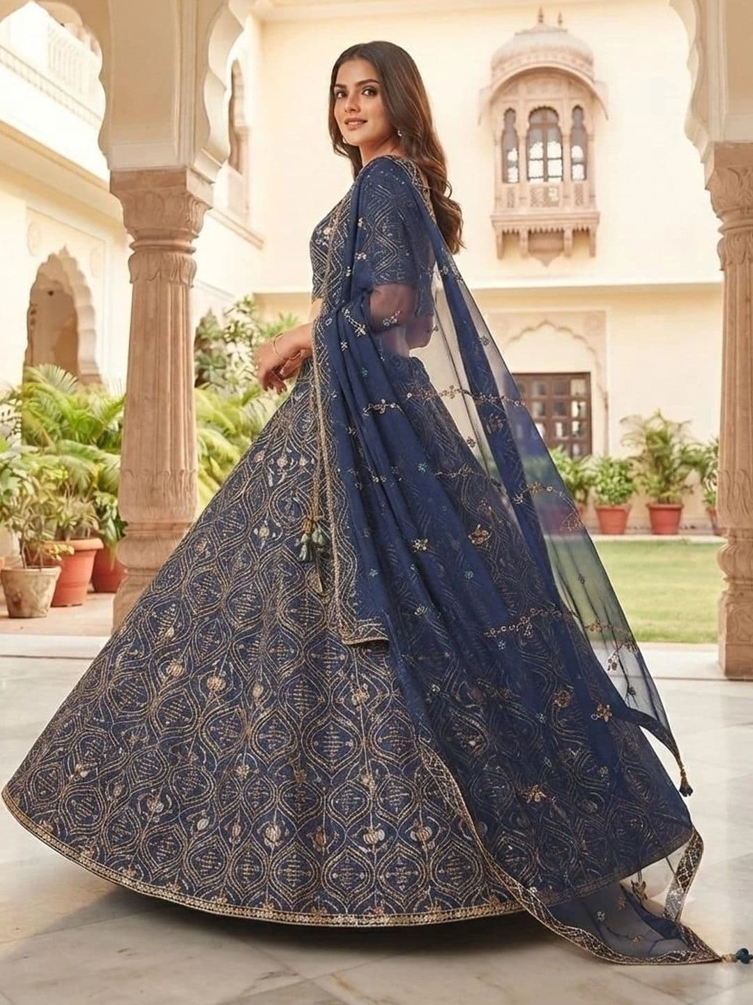 Indi Kal Embroidered Sequinned Ready to Wear Lehenga & Blouse With Dupatta thumbnail 3