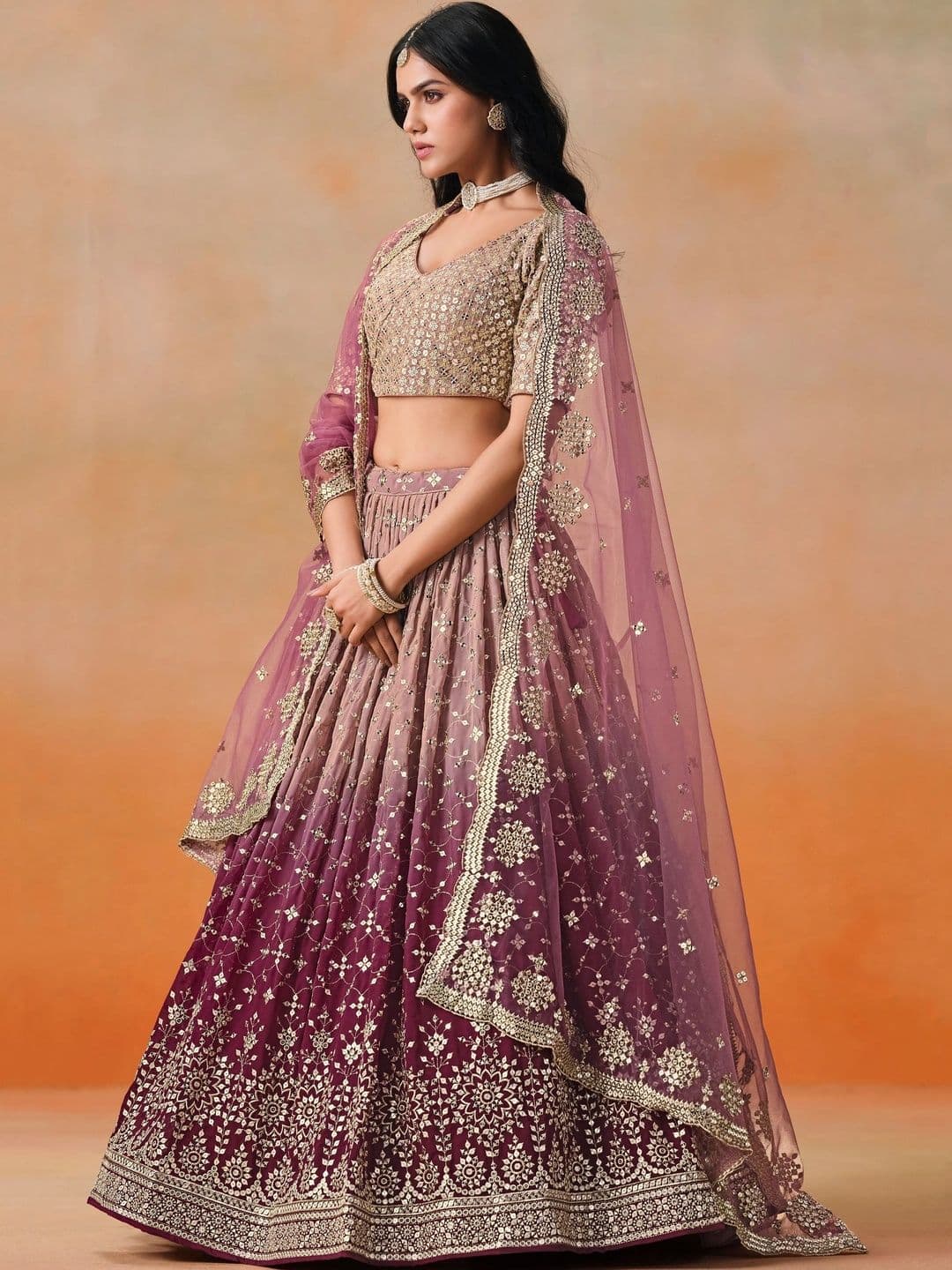 Zeel Clothing Embellished Sequinned Semi-Stitched Lehenga & Unstitched Blouse With Dupatta thumbnail 4