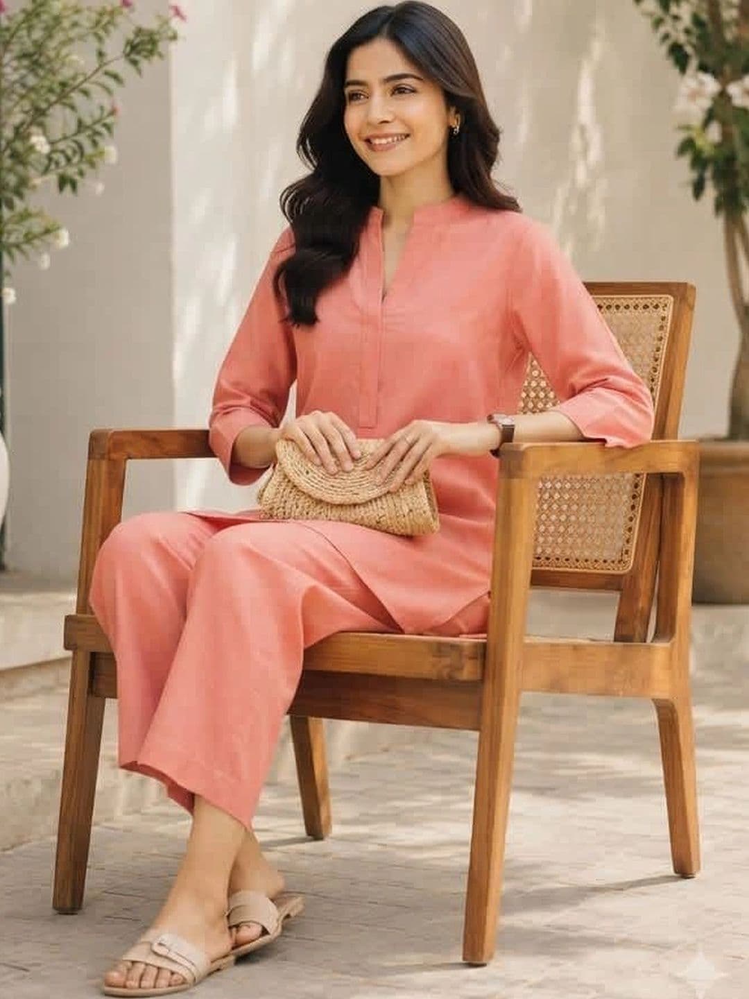 YUVVIK Women Regular Pure Cotton Kurta with Palazzos thumbnail 4