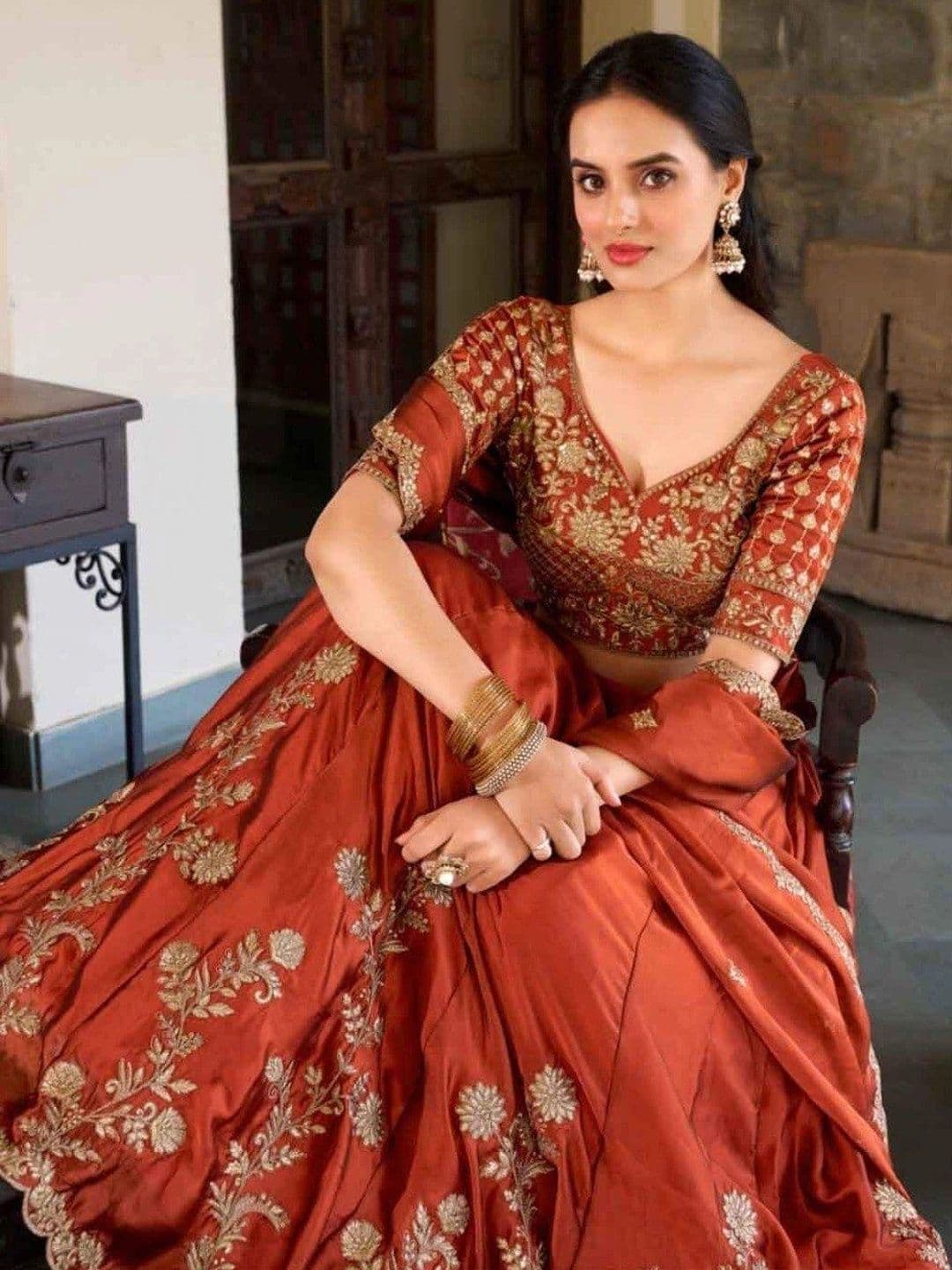BLUSH STREET Embroidered Semi-Stitched Lehenga & Blouse With Dupatta thumbnail 3