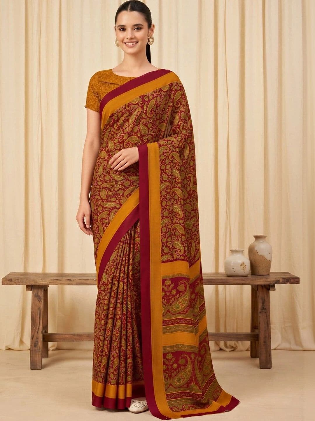 Saree mall Paisley Poly Crepe Designer Bagru Sarees - view 1